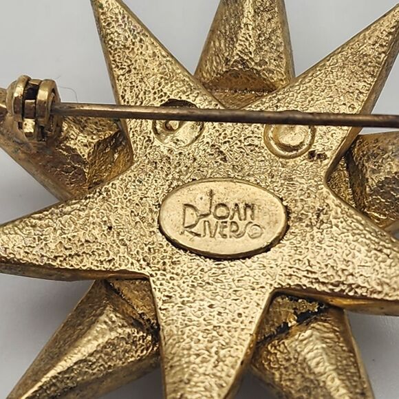 Vintage Joan Rivers Gold Tone Rhinestone Starburst Brooch - Picture 6 of 6